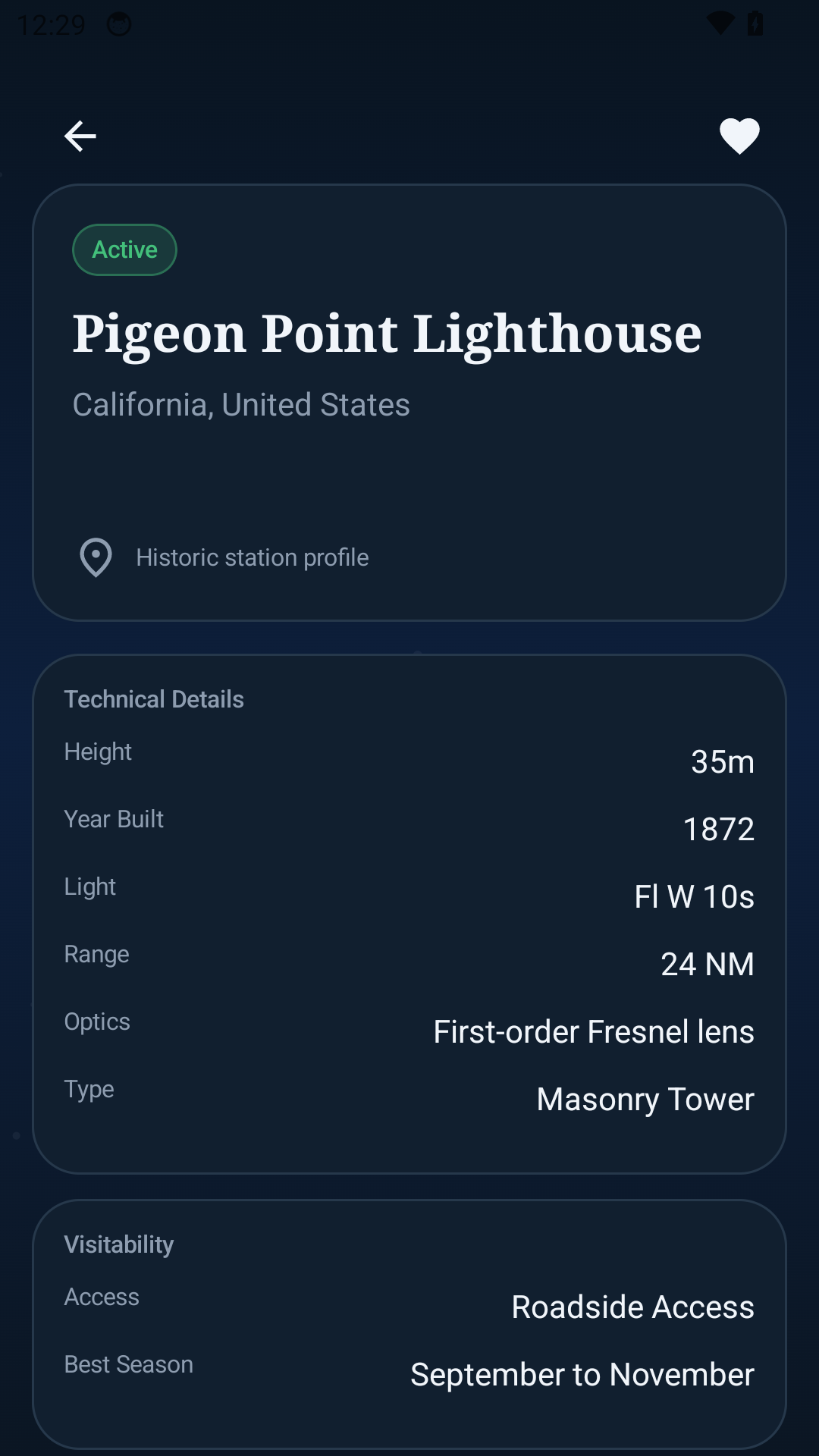 Lighthouse Log detail screen